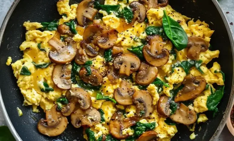 10-Minute Mushroom Spinach Scrambled Eggs (Excessive-Protein) 10-Minute Mushroom Spinach Scrambled Eggs (Excessive-Protein)