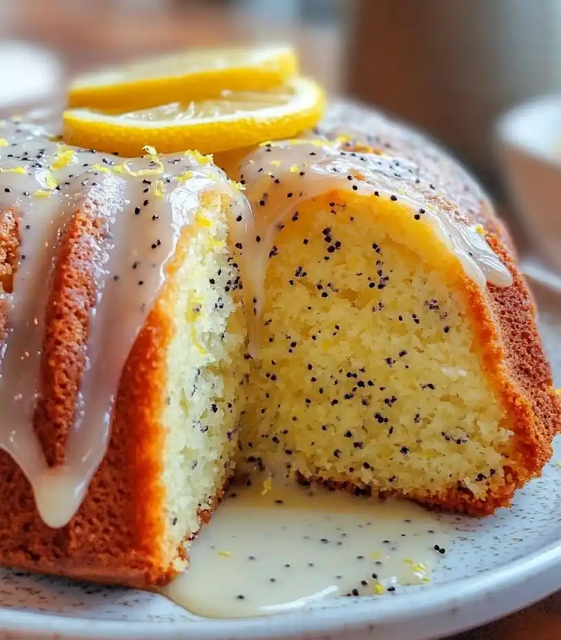 lemon poppyseed bundt cake close up