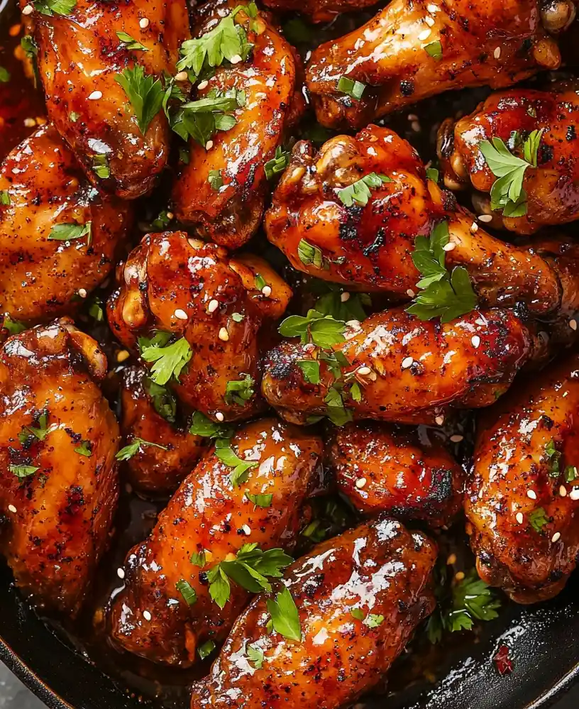 Sweet and Spicy Chicken Wings close up