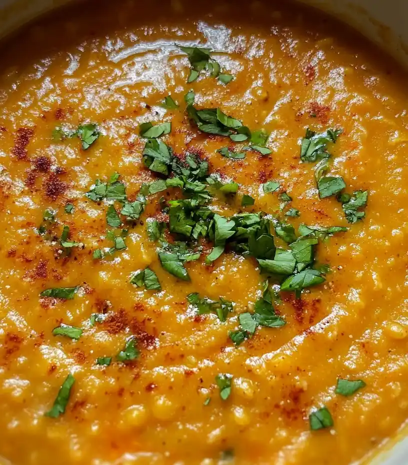 One Pot Creamy Carrot Lentil Soup close up