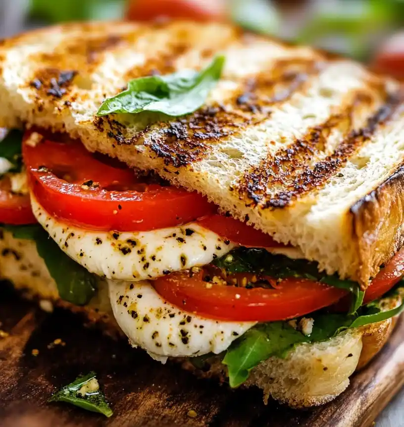 caprese sandwich close up