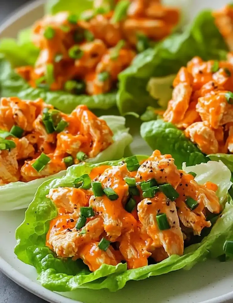 close-up Buffalo Chicken Lettuce Wraps
