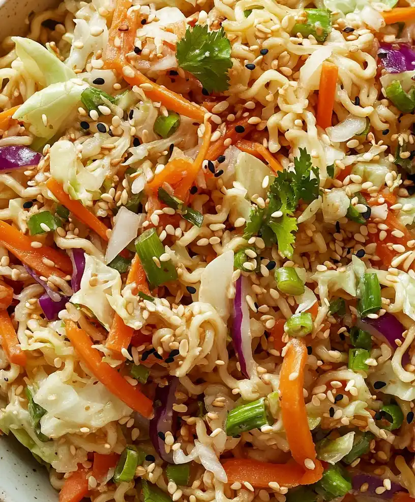 ramen noodle salad with cabbage close up
