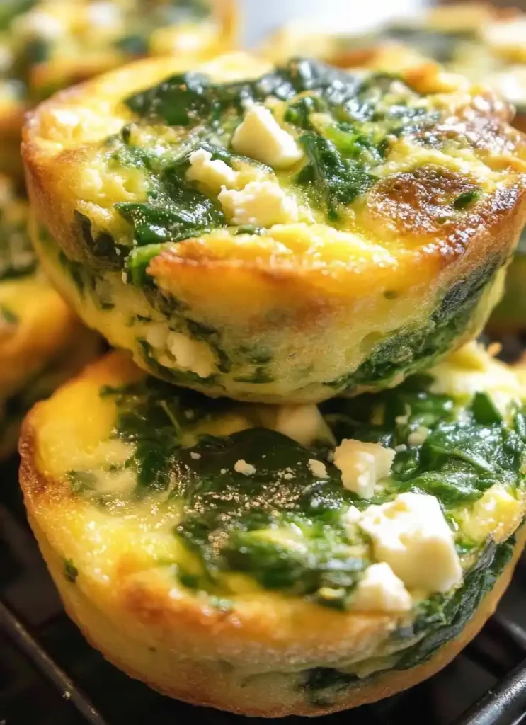 Egg Muffins with Spinach and Feta close up