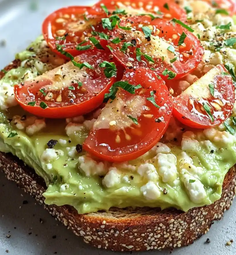 cottage cheese avocado toast close up