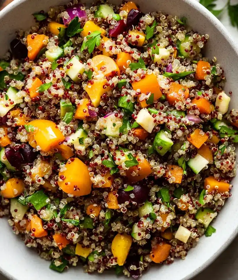 close up fall harvest quinoa salad