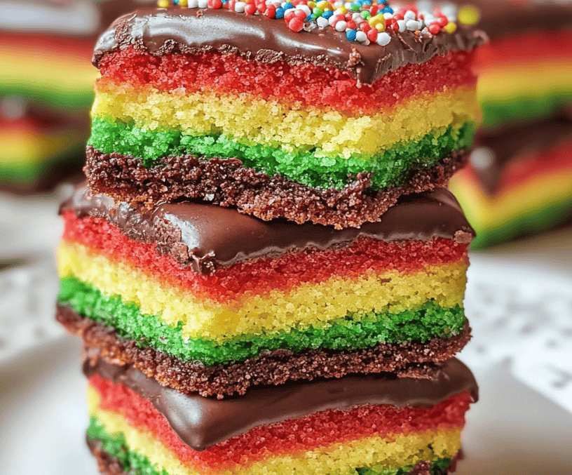 Italian Rainbow Cookies close up