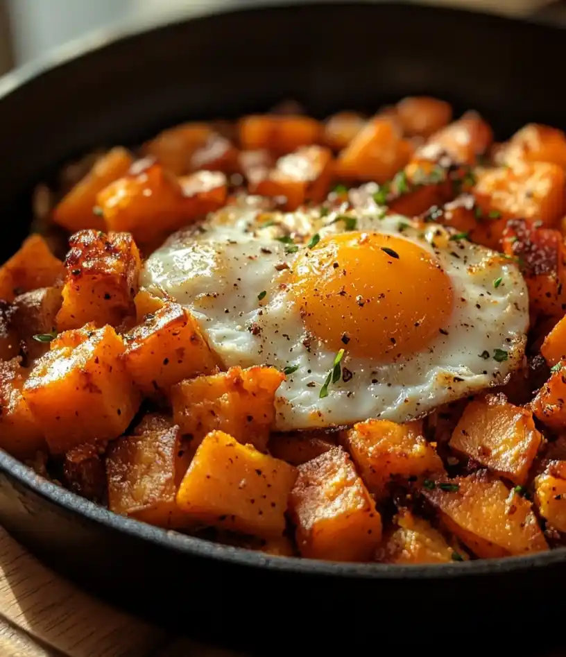 Sweet Potato Hash with Eggs close up