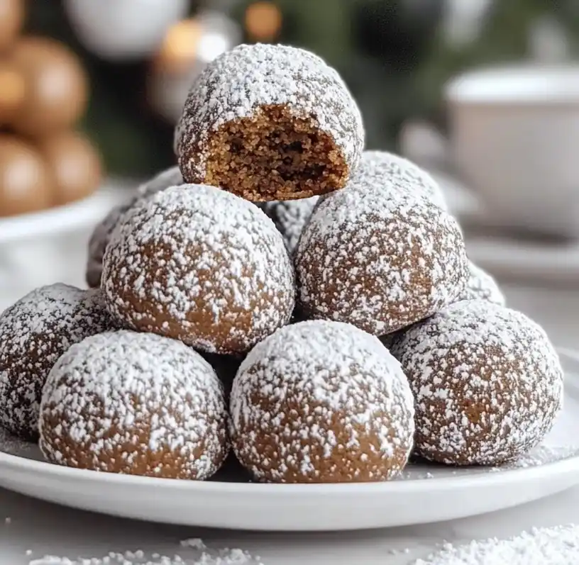 Gingerbread Snowball Cookies close up