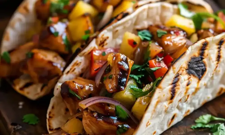 Teriyaki Rooster Tacos with Grilled Pineapple Pear Salsa Teriyaki Rooster Tacos with Grilled Pineapple Pear Salsa