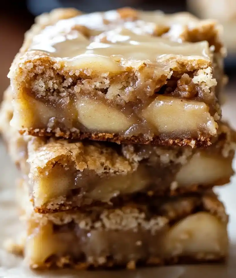 close up maple glazed apple blondies