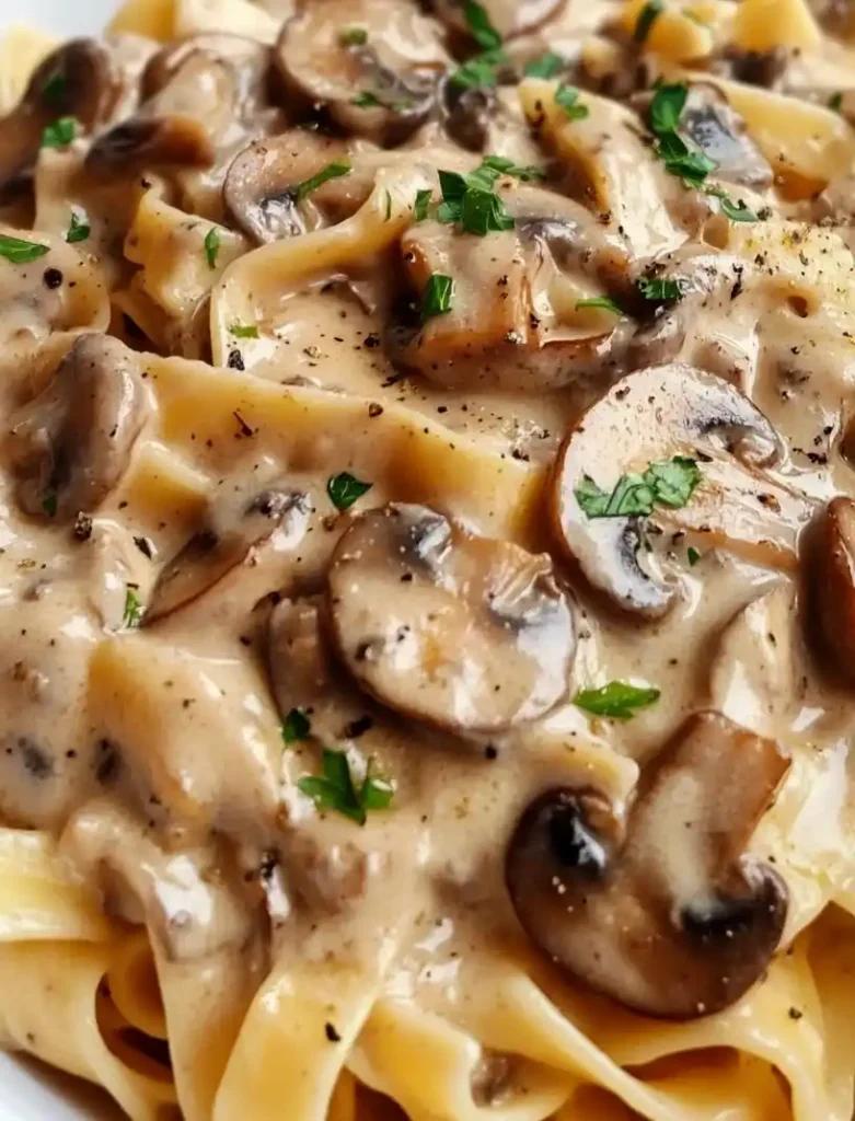 Mushroom Stroganoff Pasta close up