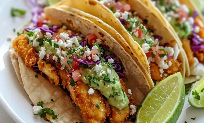 Crispy Baja Fish Tacos with Avocado Crema (30-Minutes) Crispy Baja Fish Tacos with Avocado Crema (30-Minutes)