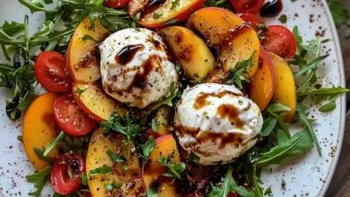 Contemporary Peach Burrata Salad Recipe with Basil & Balsamic