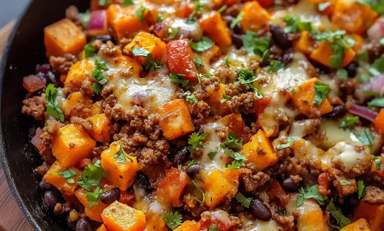 Tex-Mex Candy Potato Hash with Floor Beef