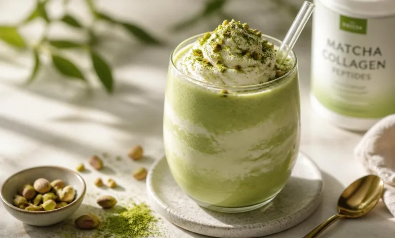 Creamy Pistachio Matcha Collagen Smoothie for High Protein Breakfast Creamy Pistachio Matcha Collagen Smoothie for High Protein Breakfast