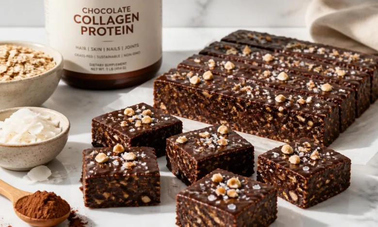 No-Bake Chocolate Collagen Protein Bars for Healthy Snacking