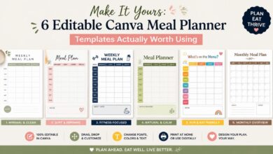 6 Editable Canva Meal Planner Templates