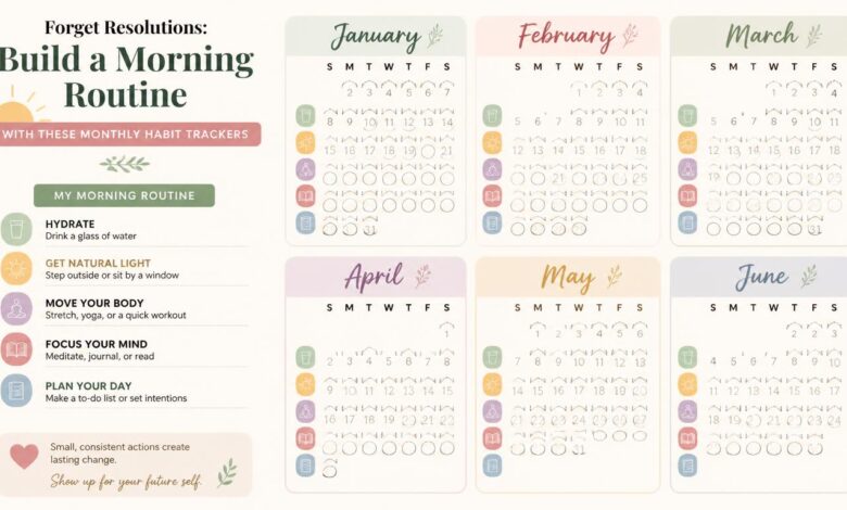 Build a Morning Routine with These Monthly Habit Trackers