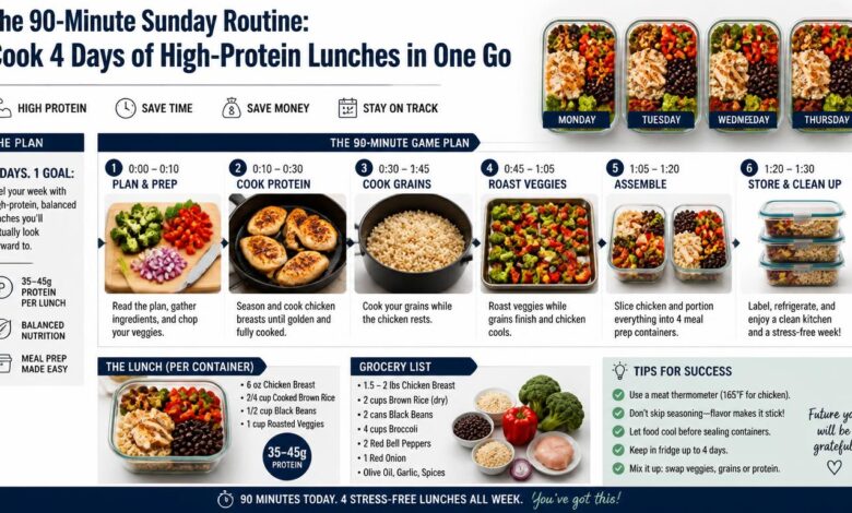 The 90-Minute Sunday Routine: Cook 4 Days of High-Protein Lunches in One Go